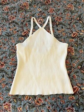 Say What? Cream Ribbed Tank Top Triangle Neck Line with Adjustable Straps Size M